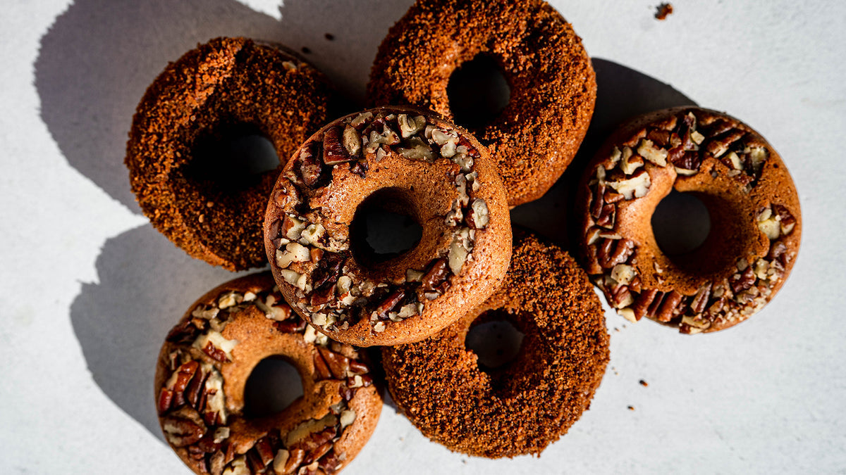 Cinnamon apple cider protein donuts with pecans