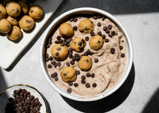 cookie dough smoothie bowl recipe using BEAM vanilla creme vegan protein.