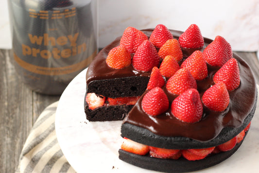 dark chocolate strawberry protein cake