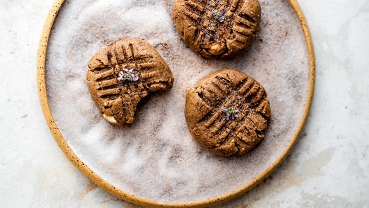 Peanut butter snickerdoodle protein cookies on a plate