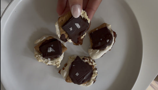 Protein date s'mores with dark chocolate and flaky salt