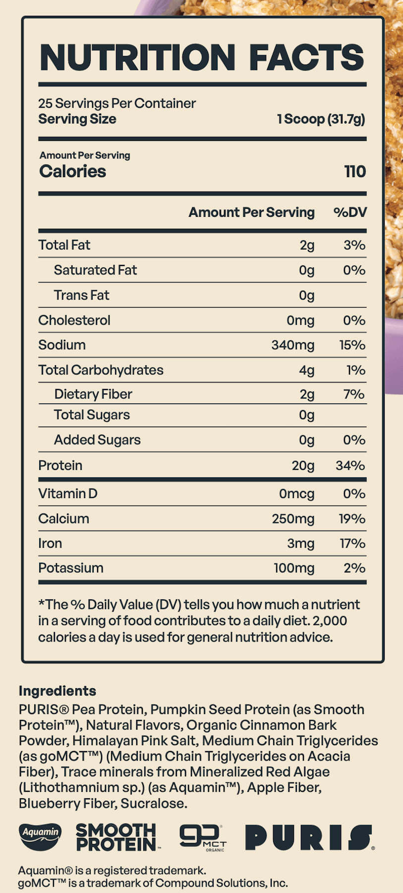 Ingredient list for Vegan Protein
