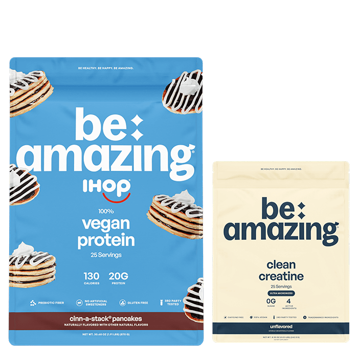 Vegan + Creatine Bundle: Two tubs of vegan protein powder and a tub of creatine powder.