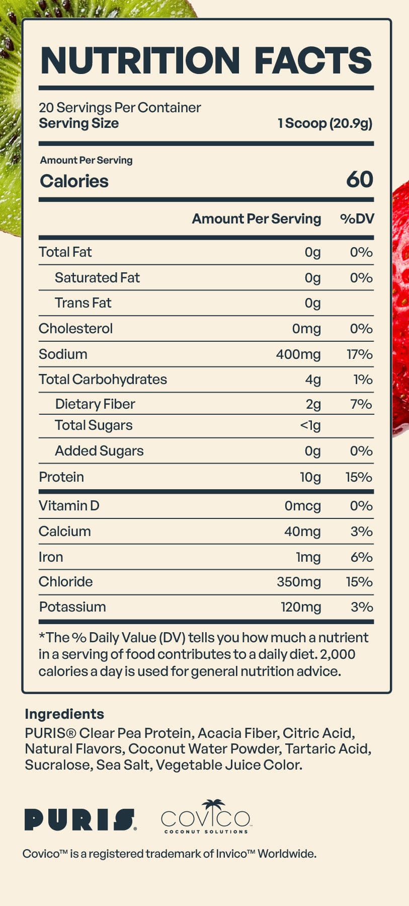 Nutrition facts for Clear Vegan Protein