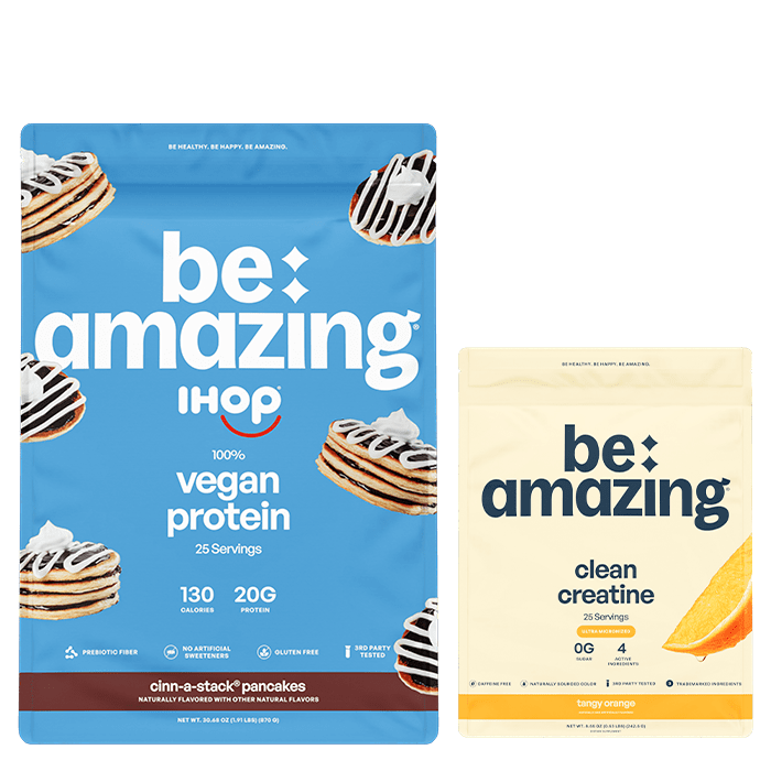 Vegan + Creatine Bundle: Two tubs of vegan protein powder and a tub of creatine powder.