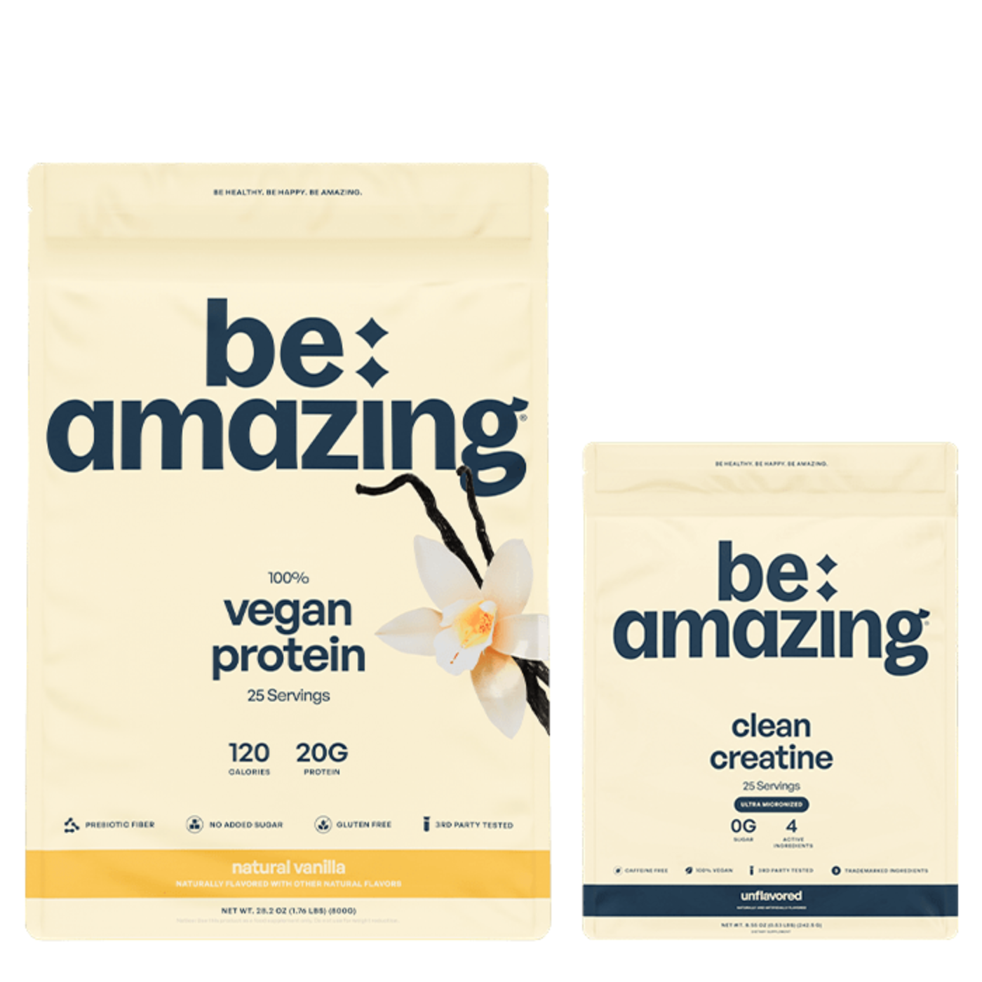 Vegan + Creatine Bundle: Two tubs of vegan protein powder and a tub of creatine powder.